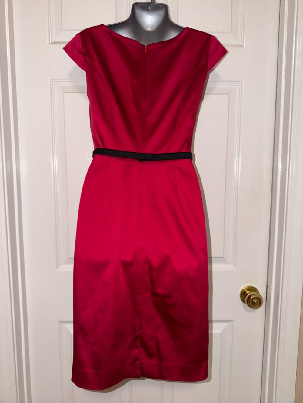 Kay Unger New York Pink Silk Blend Sheath Dress Belted Cap Sleeve Size 4 - Picture 3 of 6